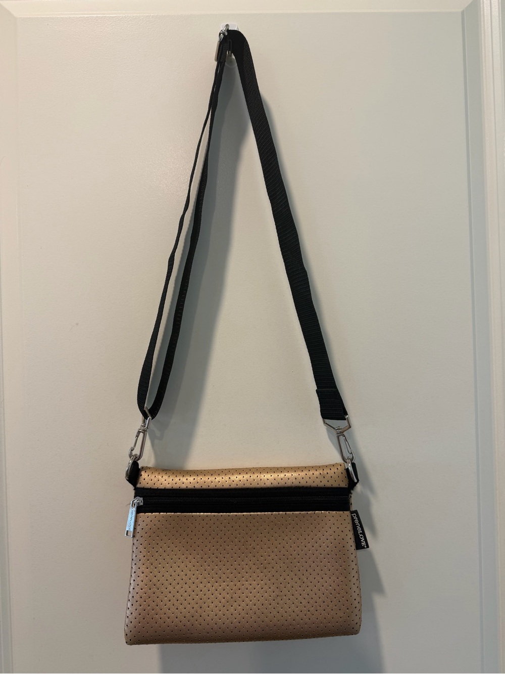 preneLOVE Champagne Gold Perforated Neoprene Crossbody Bag